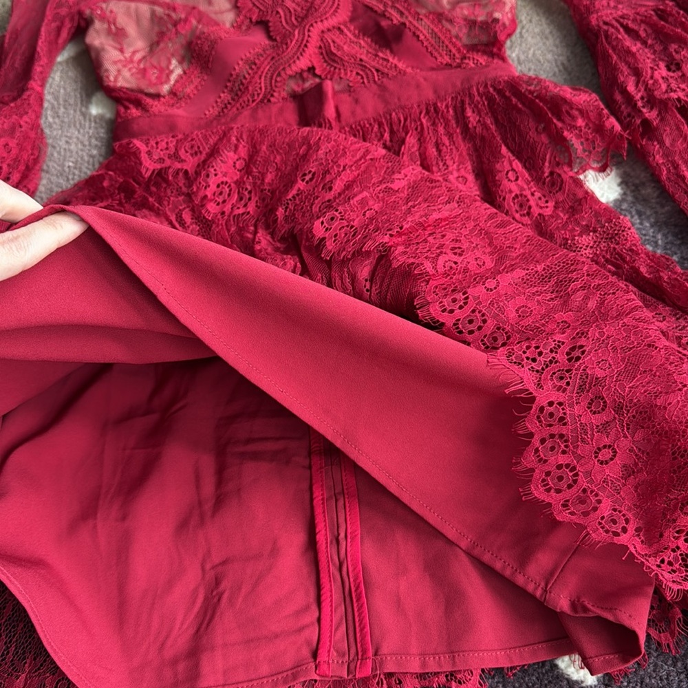 Red Lace Ruffle Dress - Picture 4 of 11